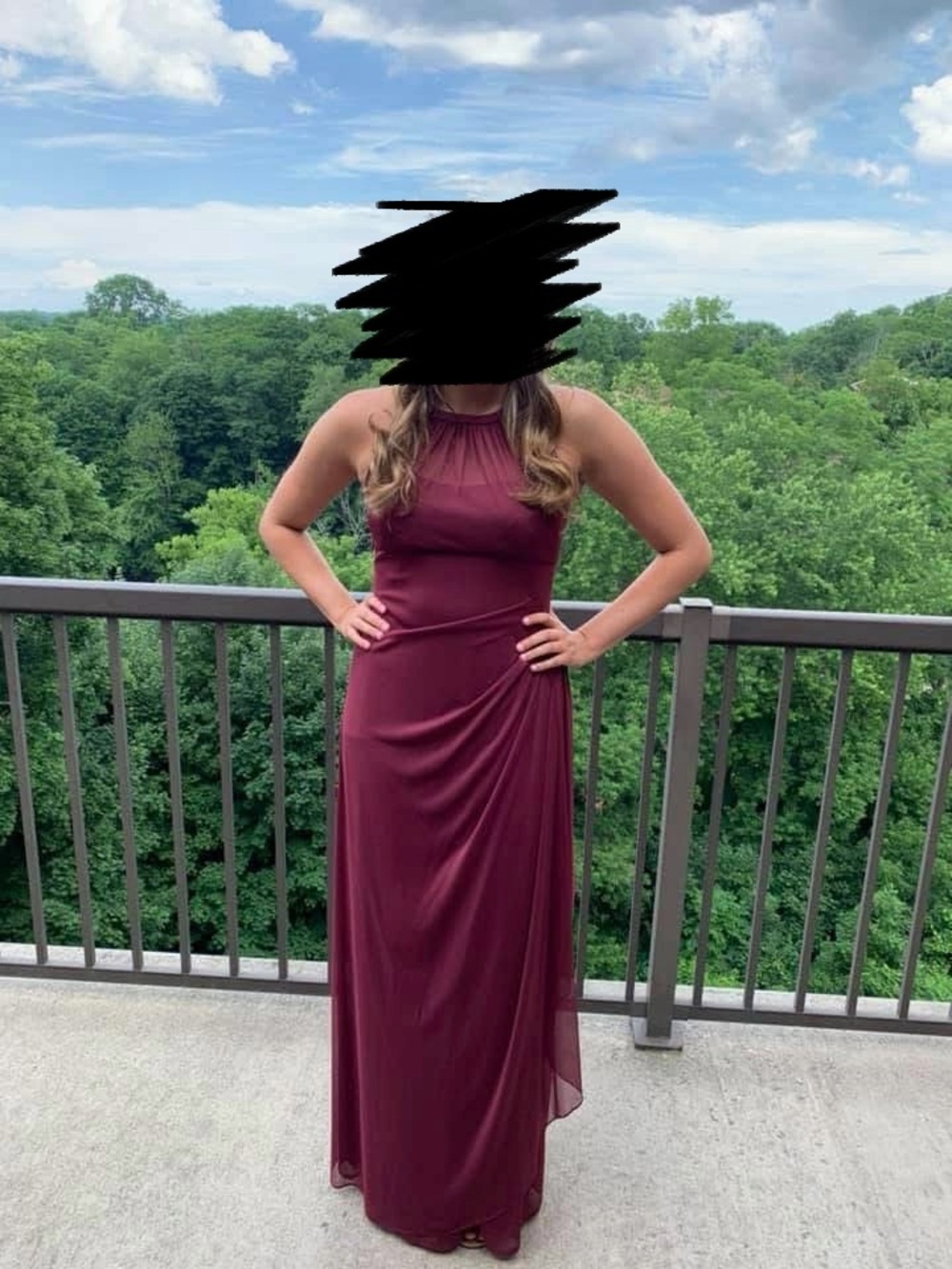 David's Bridal Burgundy Halter Maxi Dress